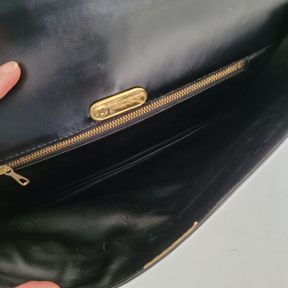 Mario Valentino Bag Clutch Handbag Vintage Pouch Italian Black Logo Leather 12x8 - Picture 3 of 10
